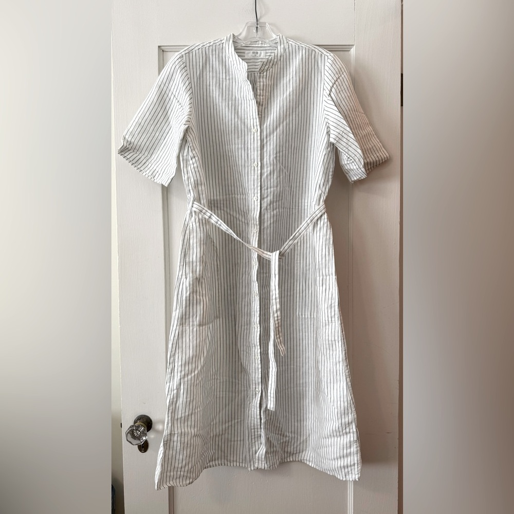 Uniqlo | Linen Cotton Striped Short Sleeve Shirt Dress - XS